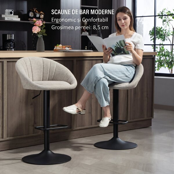 HOMCOM Set 2 Scaune de Bar Rotative din Țesătură cu Înălțime Ajustabilă Bej | Aosom Romania