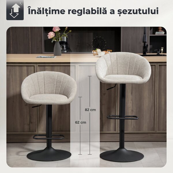 HOMCOM Set 2 Scaune de Bar Rotative din Țesătură cu Înălțime Ajustabilă Bej | Aosom Romania