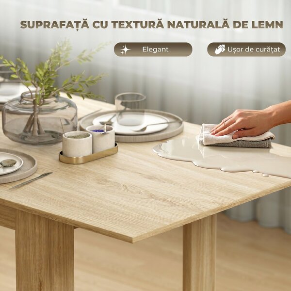 HOMCOM Masa extensibilă, 140-180 cm, finisaj lemn natural, pentru 6-8 persoane | Aosom Romania