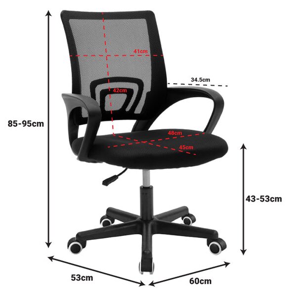 Scaun ergonomic de birou Berto II cu spatar din mesh, – roz/negru, 60x48x85-95 cm