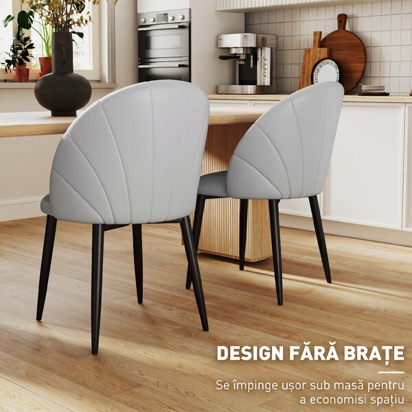 HOMCOM Set 2 Scaune din Piele Ecologică cu Picioare din Oțel și Spătar în Formă, 52x54x79 cm, Gri Deschis | Aosom Romania