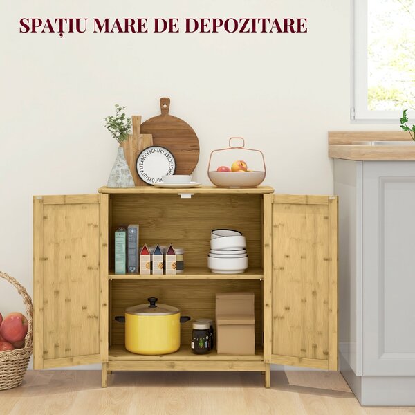HOMCOM Comodă în Stil Boho din Rattan și Bambus, Dulap cu 2 Uși și Raft Interior, 60x27x67.5 cm, Lemn Natural | Aosom Romania