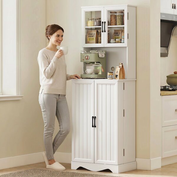 HOMCOM Mobilă de Depozitare pentru Bucătărie cu 2 Dulapuri și 8 Rafturi, din Lemn și Acrilic, 60x39.5x179.6 cm, Alb | Aosom Romania