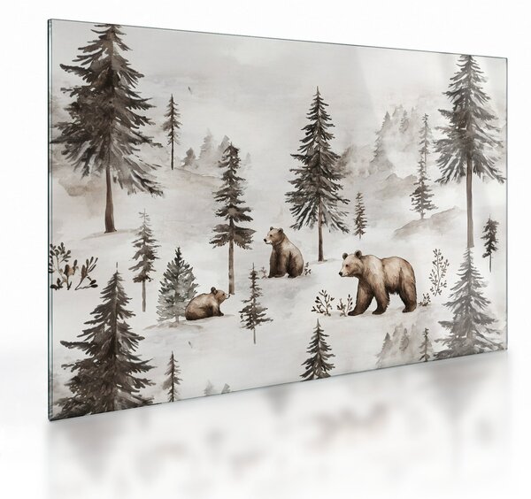 Tablou pe sticlă - Pădure cu Urși (70x50 cm)