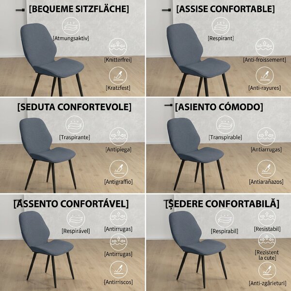 HOMCOM Scaune Tapitate Metalice, Gri Modern | Aosom Romania