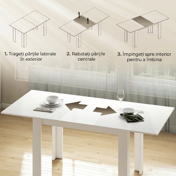 HOMCOM Masă extensibilă 140-180x80cm, albă, pentru 6-8 persoane, pentru spații mici | Aosom Romania