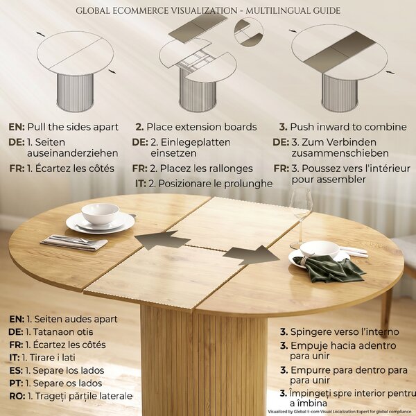 HOMCOM Masă Extensibilă Rotundă pentru 6-8 Persoane, culoare Lemn | Aosom Romania