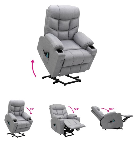 KONDELA Fotoliu extensibil de masaj, gri deschis, HUDSON