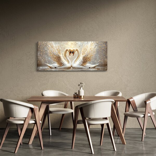 Tablou - Lebede Aurii (120x50 cm)
