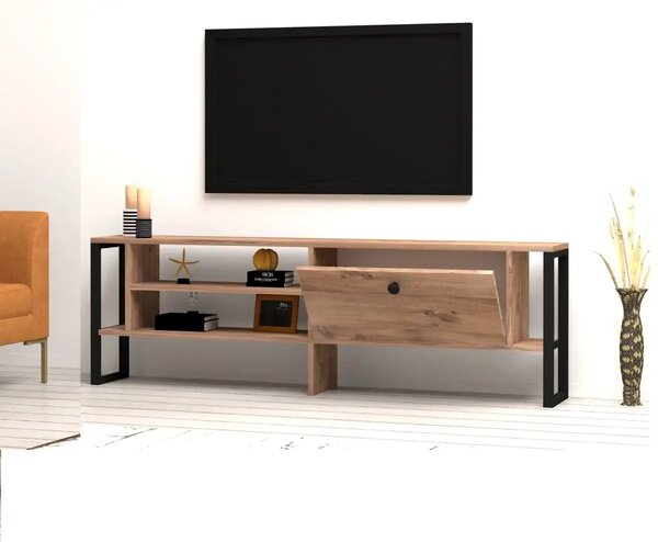 Comoda tv cu picioare metal Ares Homs 160 cm, nuc-negru,10629