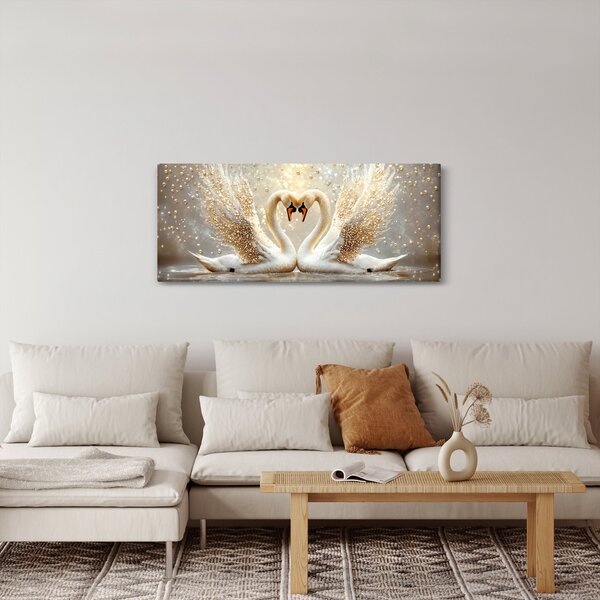 Tablou - Lebede Aurii (120x50 cm)