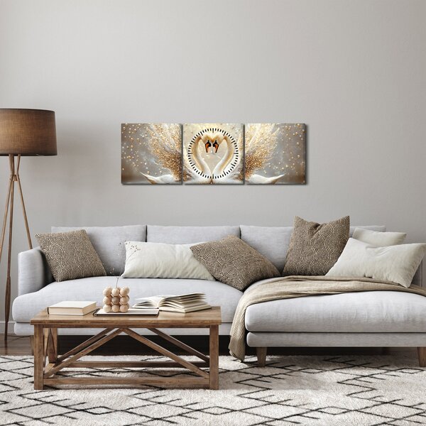 Tablou - Lebede Aurii (cu ceas) (90x30 cm)