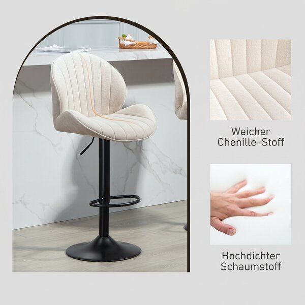 HOMCOM Set de 2 Scaune de Bar cu Suport pentru Picioare, din Țesătură cu Efect de Cinilie, 48x50x94-115 cm, Negru și Bej | Aosom Romania