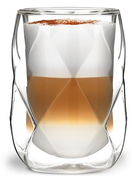 Set 2 pahare de latte cu perete dublu Vialli Design Geo, 250 ml