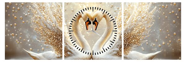 Tablou - Lebede Aurii (cu ceas) (90x30 cm)