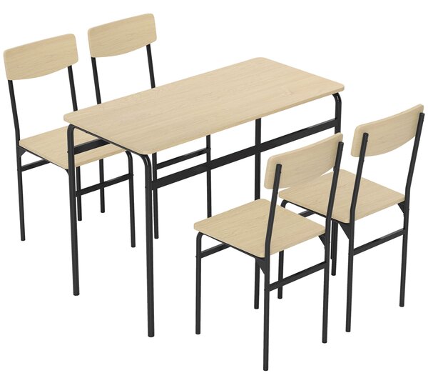 HOMCOM Set de Masă Rectangulară și 4 Scaune, Negru și Culoare Lemn | Aosom Romania