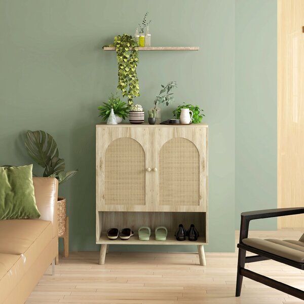 HOMCOM Dulap de depozitare Boho cu uși decorative din ratan | Aosom Romania