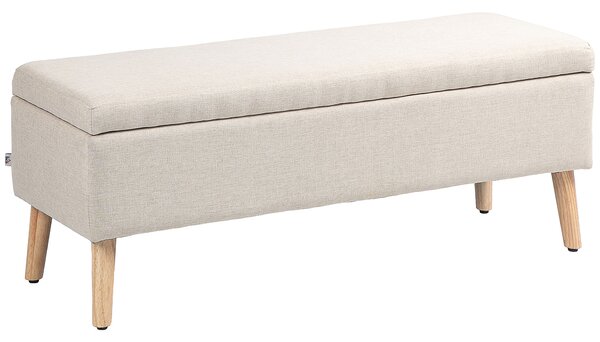 HOMCOM bancă cu spațiu de depozitare 110 x 39 x 45 cm din material cu aspect de in, picioare din lemn de cauciuc, capacitate 220 kg, bej | Aosom Romania