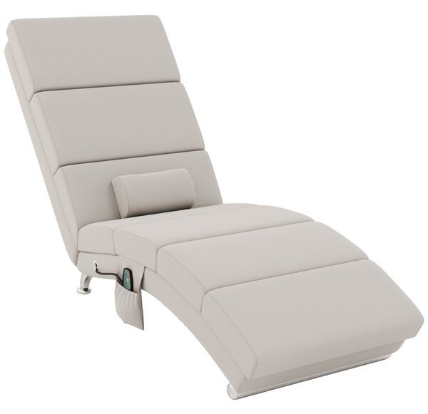 HOMCOM Fotoliu relax salon fotoliu de masaj și încălzire șezlong cu telecomandă și pernă, efect de lin, crem | Aosom Romania