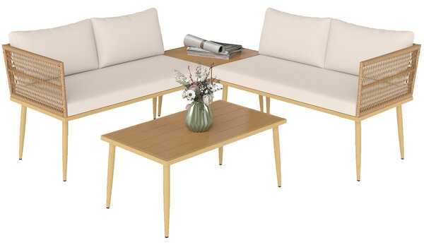 Outsunny Set Mobilier de Grădină din 4 Piese cu 2 Canapele și 2 Măsuțe de Cafea, 116x65x70 cm, Alb Crem | Aosom Romania