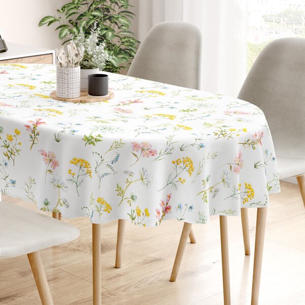 Goldea față de masă 100% bumbac deluxe - primăvară înflorită - ovală 140 x 200 cm