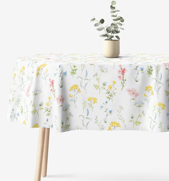 Goldea față de masă 100% bumbac deluxe - primăvară înflorită - ovală 140 x 200 cm