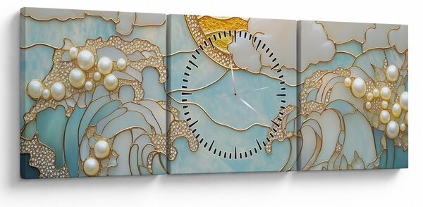 Tablou - Perle 3D în Ocean (cu ceas) (90x30 cm)