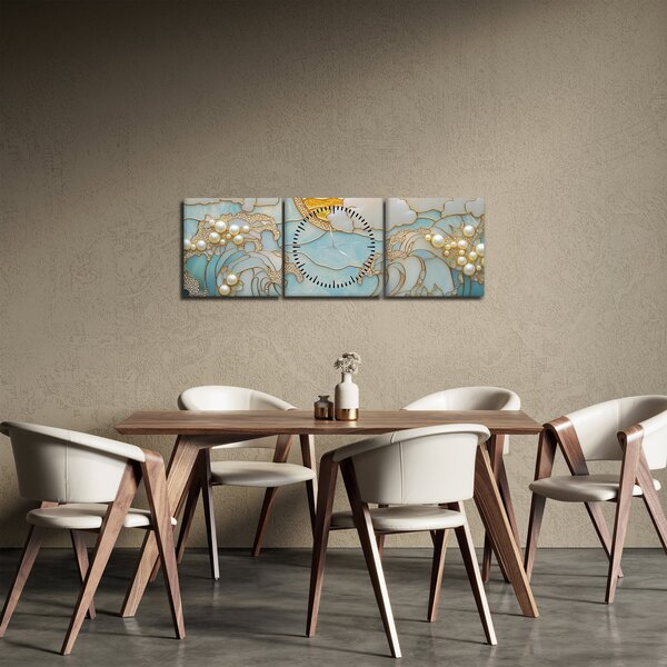 Tablou - Perle 3D în Ocean (cu ceas) (90x30 cm)