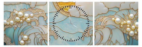 Tablou - Perle 3D în Ocean (cu ceas) (90x30 cm)