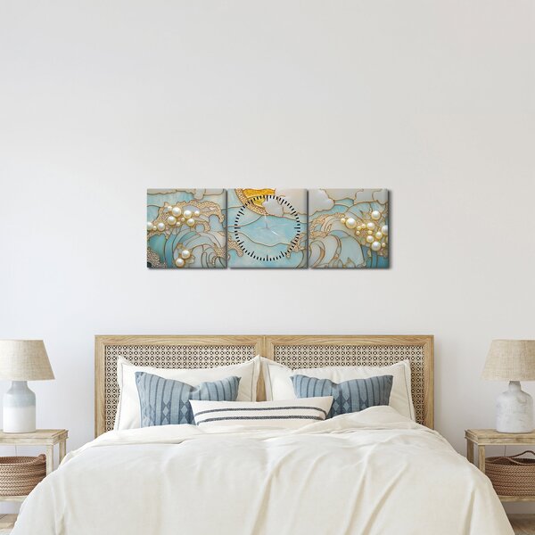 Tablou - Perle 3D în Ocean (cu ceas) (90x30 cm)