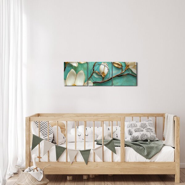 Tablou - Magnolii 3D (cu ceas) (90x30 cm)