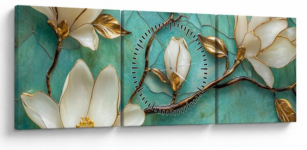 Tablou - Magnolii 3D (cu ceas) (90x30 cm)