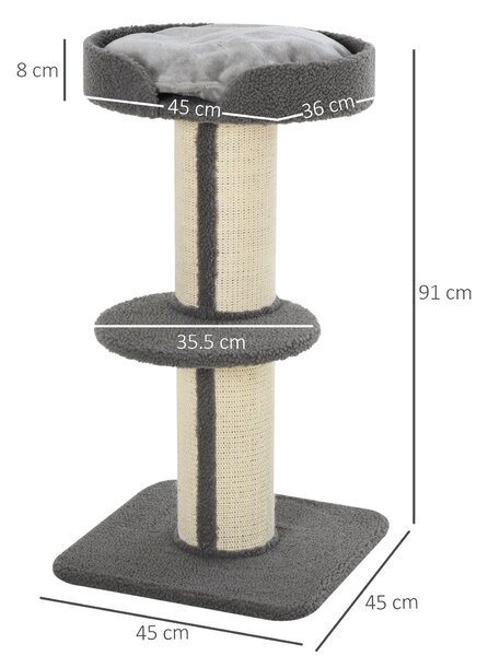 Stâlp de Zgâriat Multifuncțional PawHut, Coloană în Sisal și Pernă Moale, Miel Casmir, 81cm | Aosom Romania