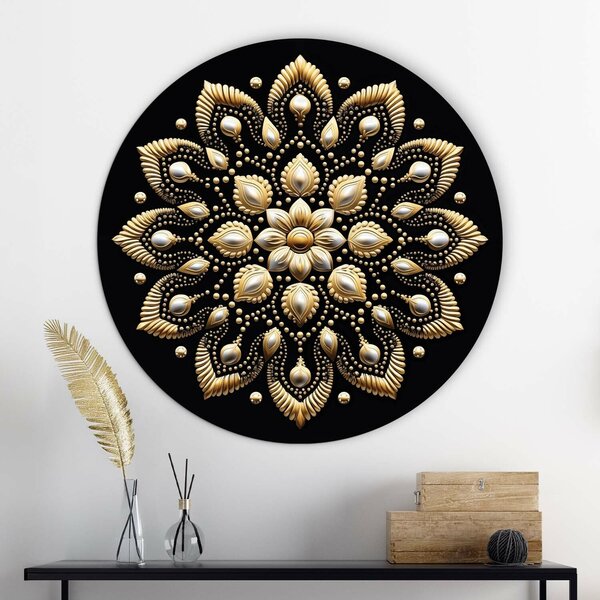 DUBLEZ | Tablou negru auriu - Mandala florală | Imprimare UV premium