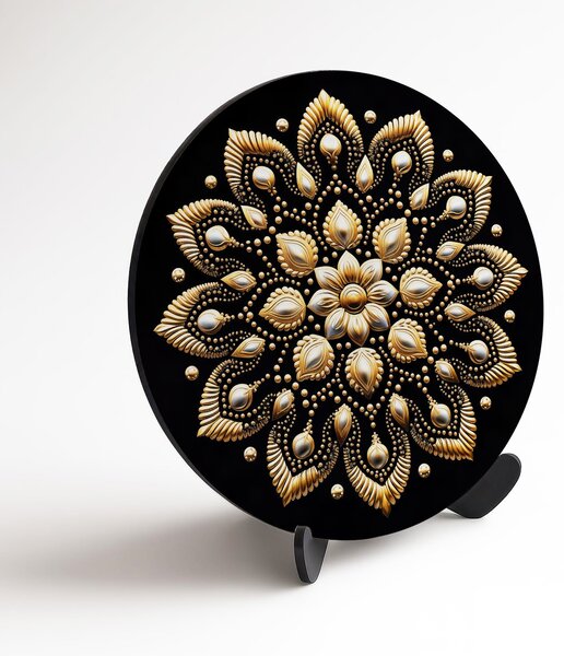 DUBLEZ | Tablou negru auriu - Mandala florală | Imprimare UV premium
