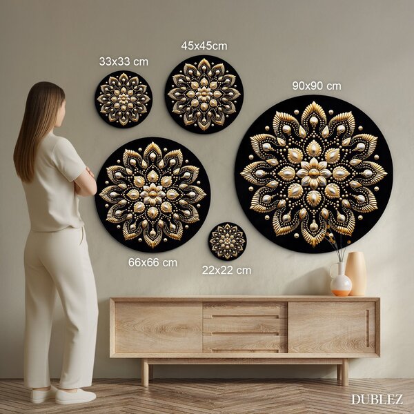 DUBLEZ | Tablou negru auriu - Mandala florală | Imprimare UV premium