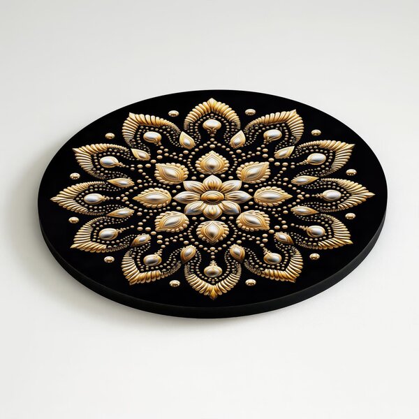 DUBLEZ | Tablou negru auriu - Mandala florală | Imprimare UV premium