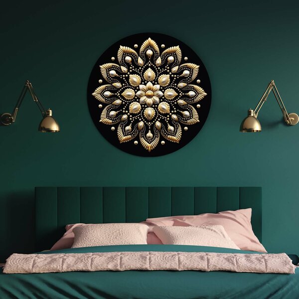 DUBLEZ | Tablou negru auriu - Mandala florală | Imprimare UV premium