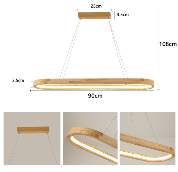 Brilagi - Lustru LED UMEA WOOD, suspendat pe cablu, LED/40W/230V, 90x22 cm, lemn