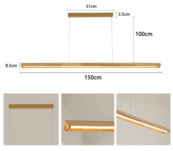 Brilagi - Lustră LED UMEA WOOD suspendată pe cablu, 40W, 230V, 150 cm, lemn