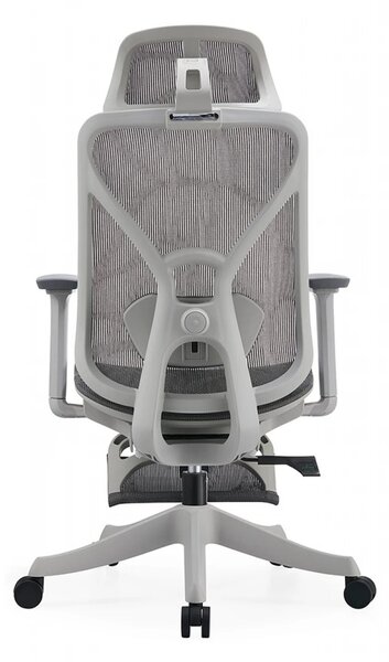 Scaun ergonomic DORO-HG-MF, pivotant, suport lombar 2D, tetiera 2D, cotiera 3D, suport picioare, reglare pe inaltime, mecanism inclinare/blocare in 3 pozitii, Mesh, Gri