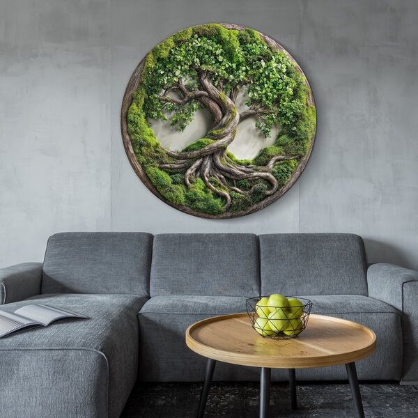 DUBLEZ | Arborele Vieții cu mușchi - Imitatie de lux din lemn | Imprimare UV premium
