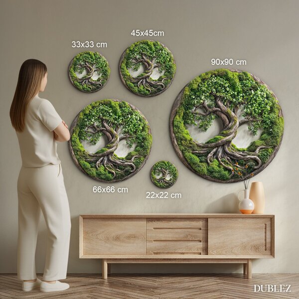 DUBLEZ | Arborele Vieții cu mușchi - Imitatie de lux din lemn | Imprimare UV premium