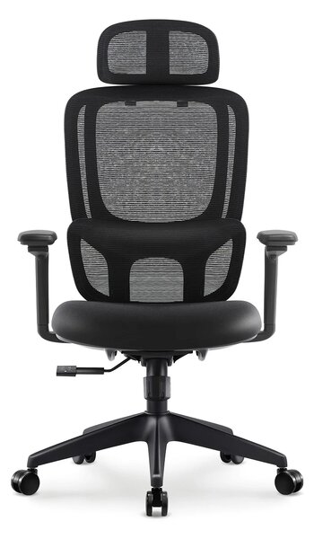 Scaun ergonomic CARSON-H, suport lombar reglabil, tetiera 3D, cotiere 3D, mecanism inclinare/blocare, Mesh, Negru