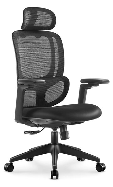 Scaun ergonomic CARSON-H, suport lombar reglabil, tetiera 3D, cotiere 3D, mecanism inclinare/blocare, Mesh, Negru