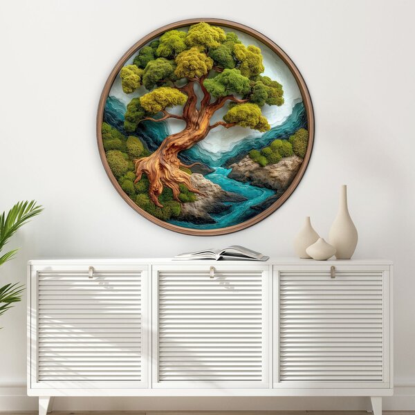 DUBLEZ | Copacul vieții din lemn pentru perete - Bonsai | Imprimare UV premium