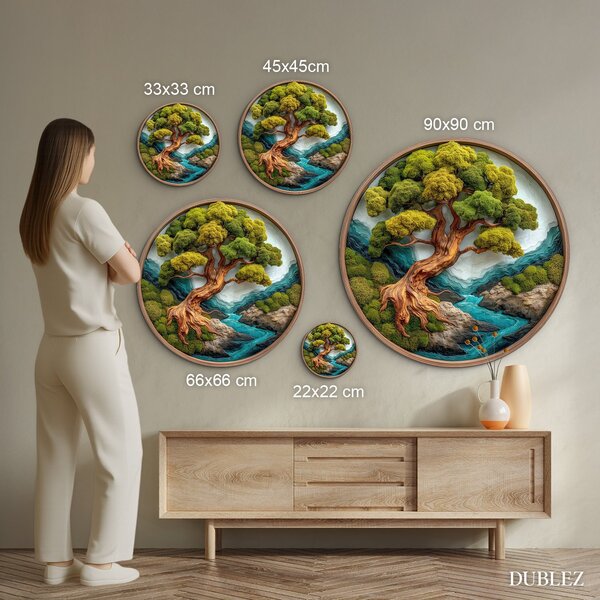 DUBLEZ | Copacul vieții din lemn pentru perete - Bonsai | Imprimare UV premium