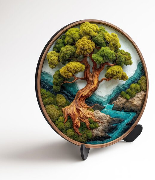 DUBLEZ | Copacul vieții din lemn pentru perete - Bonsai | Imprimare UV premium