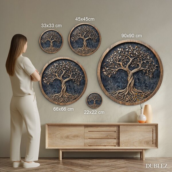 DUBLEZ | Tablou rustic din lemn - Arborele vieții și înțelepciunea | Imprimare UV premium