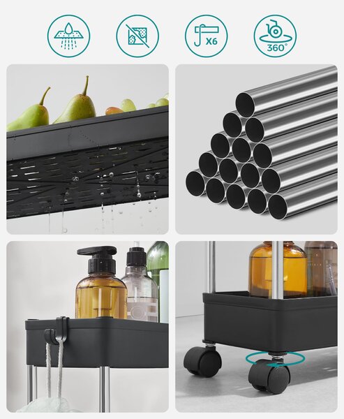 Raft ingust pe roti MOBIX cu 4 cosuri, negru